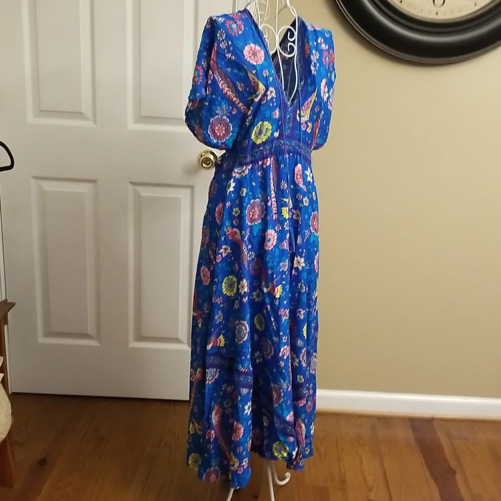 Boho women's blue patterned dress - Picture 3 of 10